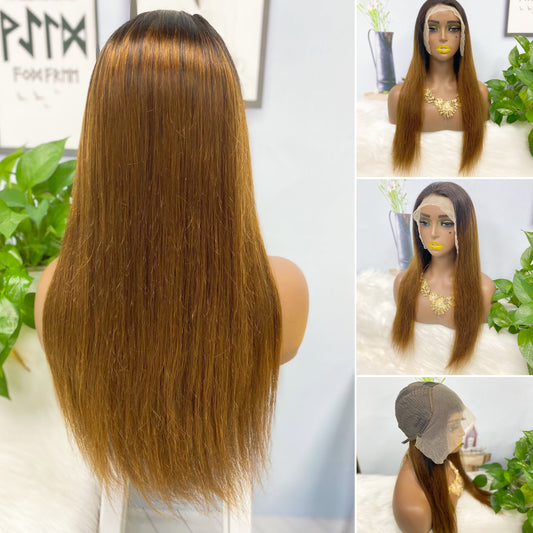 13*4 Lace Wig Straight Natural Virgin Human Hair Lace Wigs Color T1B/4# 200% Density