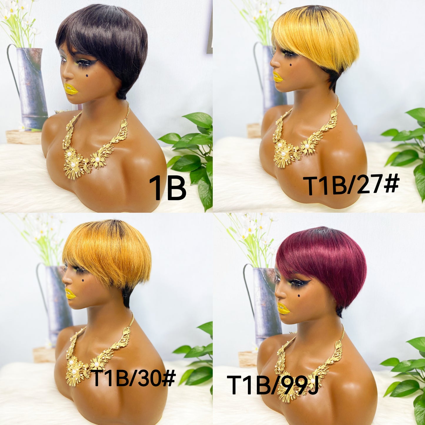 Machine Human Hair Wig Straight Natural Hair  Wig 074 Color 1B