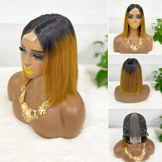 Double Drawn 2*6 Lace Bob Wig  Human Hair Lace Wig Color T1B/30# Straight 200% Density