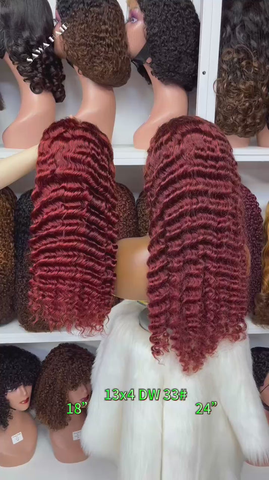 Color 13x4 Lace Wig Deep Wave Human Hair Wigs Color 33# 18"-30"