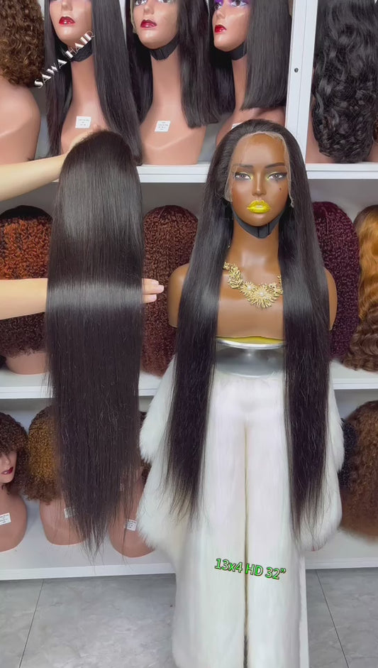 Double Drawn 13x4 HD Swiss Lace Wig Straight Natural Color Human Hair Wigs 8"-32"
