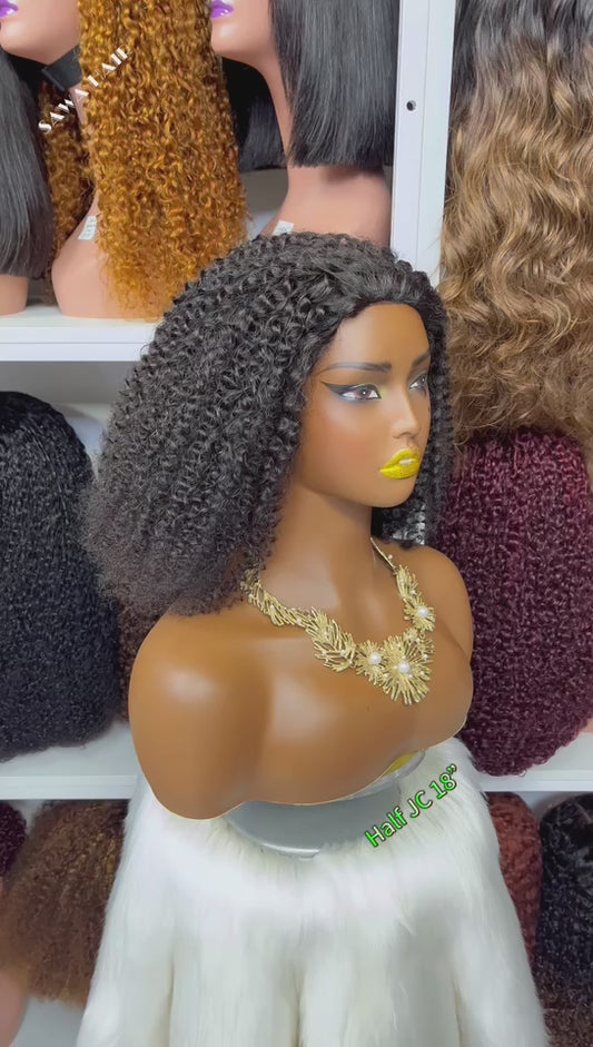 Half Wig Jerry Curl Human Hair Wigs Natural Color 300% Density 12"-32"