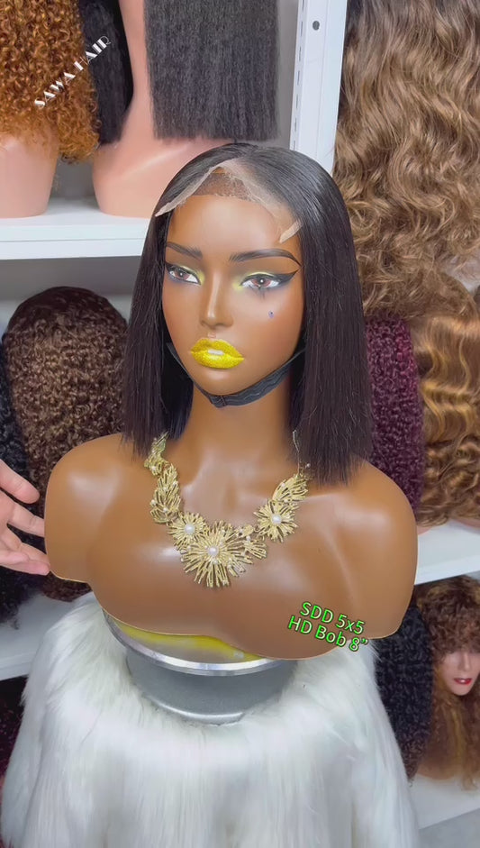 Super Double Drawn 5x5 HD Glueless Bob Wig Straight Human Hair Wigs Natural Color 8"-18"