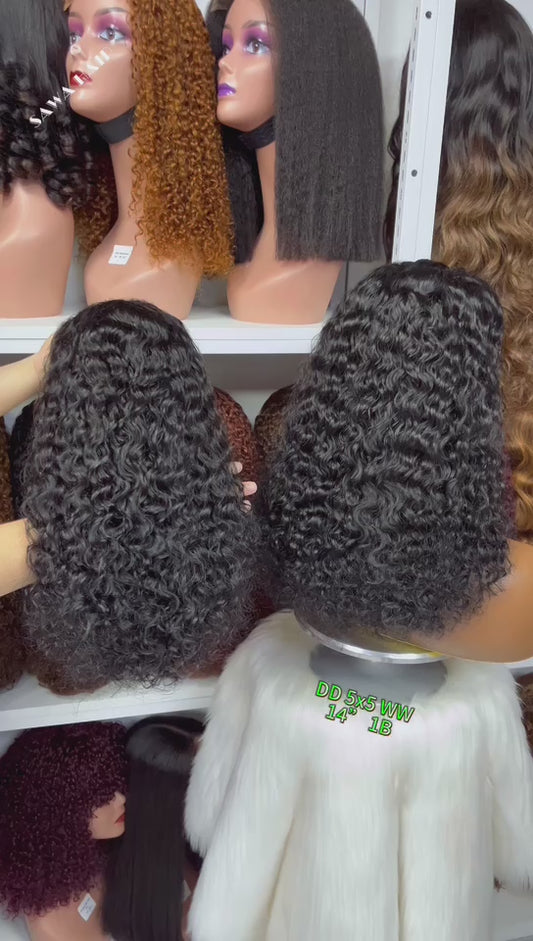 Double Drawn 5x5 Glueless Wig Water Wave Natural Human Hair Lace Wig Ombre Color T1B/4 14"