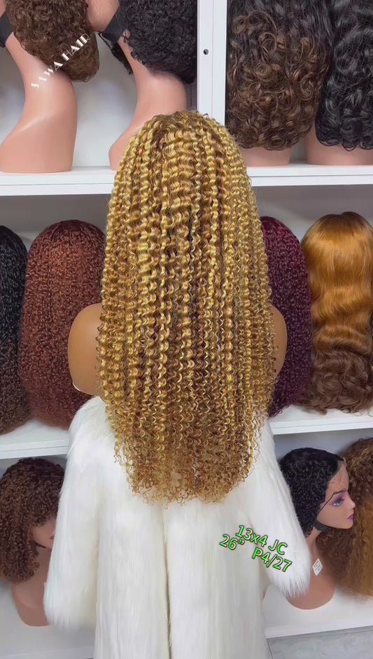 Color 13x4 Lace Wig Jerry Curl Human Hair Wigs Piano Color P4/27 18"-30"