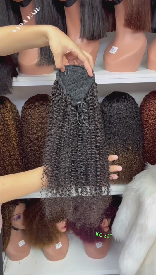 Ponytail 110gram Human Hair Kinky Curl Natural Hair 12"-32"
