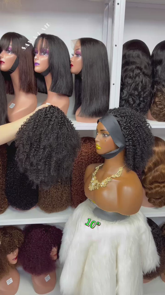 Headbands Wig Kinky Curl Curly Human Hair Wigs Natural Color 12"-32"