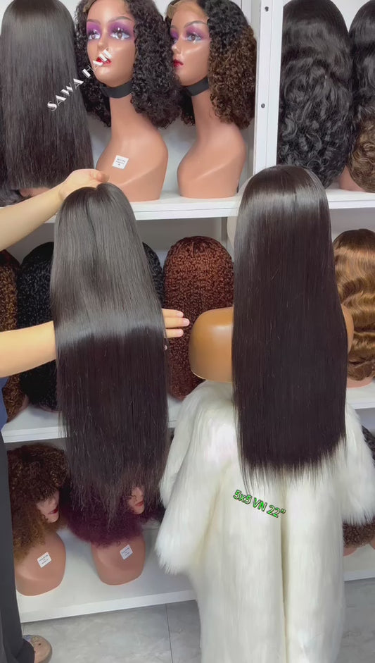 Vietnam Double Drawn 5x5 Glueless Wig Bone Straight Human Hair Lace Wigs Natural Color