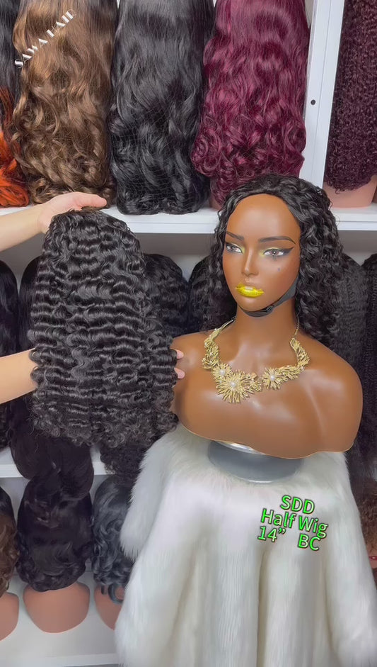 SDD Half Wig Burmese Curl Human Hair Wigs Natural Color 300% Density 12"-30"