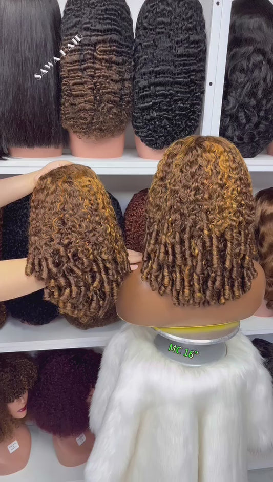 Double Drawn 13x4 Glueless Wig Magic Curl Natural Human Hair Wigs Wine Color 99J 16"