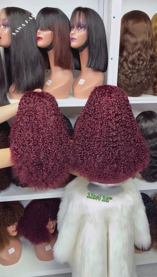 Double densité dessinée de la couleur 33# 250% de perruques de dentelle de couleur de boucle de lutin de perruque 13*4