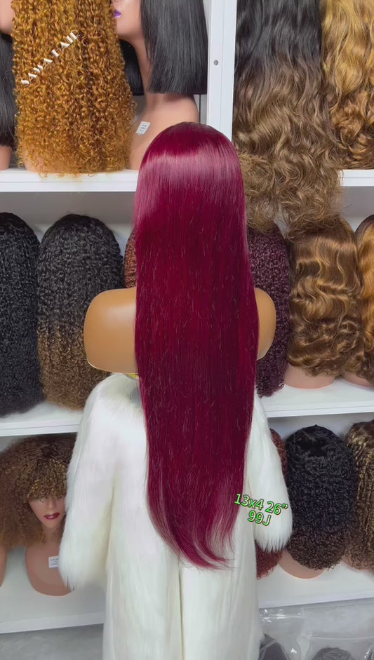 Color 13x4 Lace Wig Straight Human Hair Wigs Wine Color 99J 18"-30"