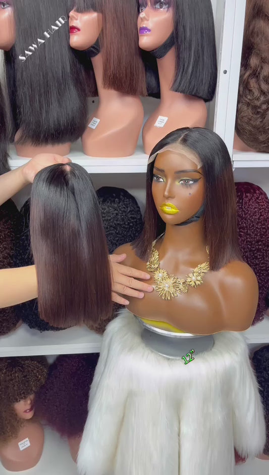 Super Double Drawn 5x5 Glueless Bob Wig Human Hair Lace Wigs Ombre Color T1B/2 12"