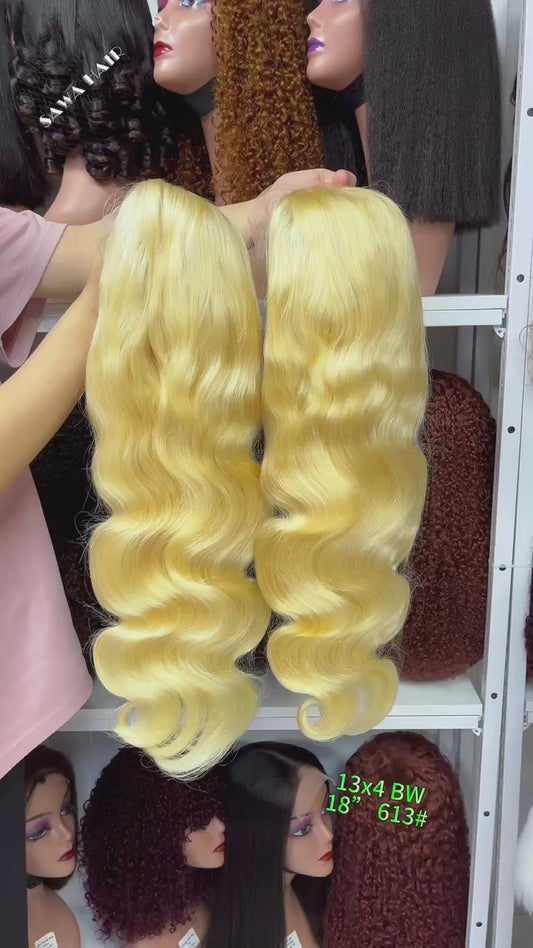 13x4 Lace Wig Body Wave Natural Human Hair Wigs Blonde Color 613# 18"-40"