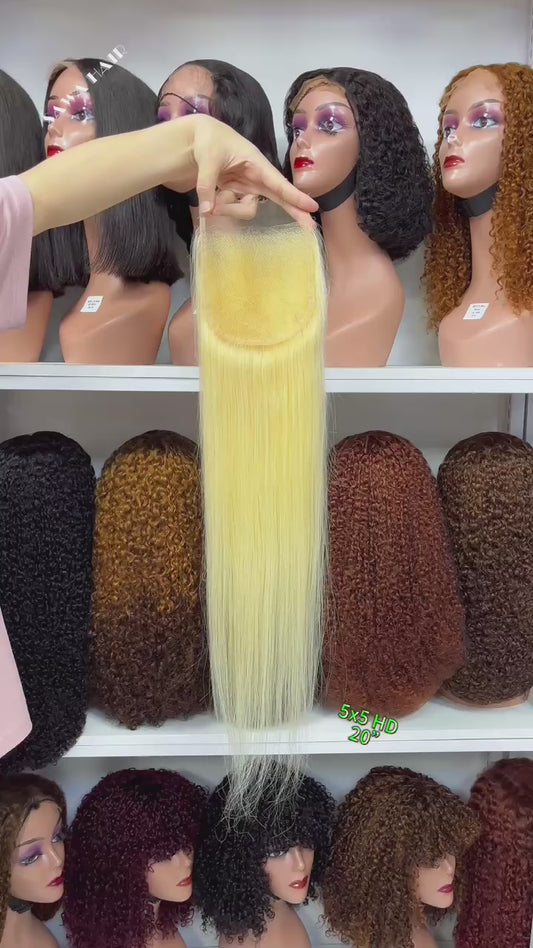 5*5 HD Lace Closure Silky Straight 100% Virgin Natural Human Hair Color 613# 14"-22"