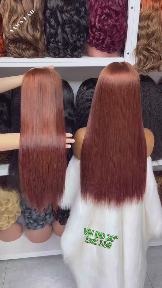 Vietnam Double Drawn 5x5 Glueless Wig Bone Straight Human Hair Lace Wigs Color T1B/99J 20inches