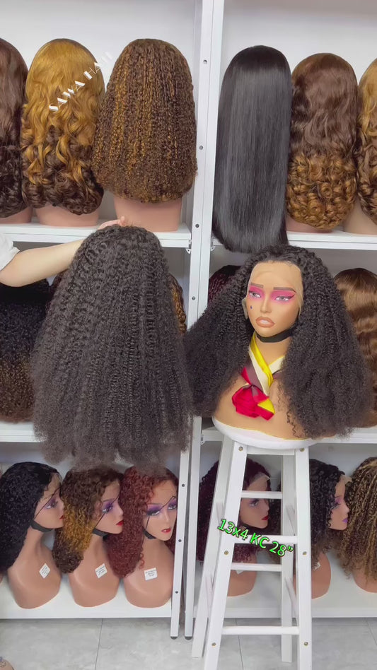 13x4 Lace Wig Kinky Curl Burmese Human Hair Curly Wigs Natural Color 300% Density 16"-40"