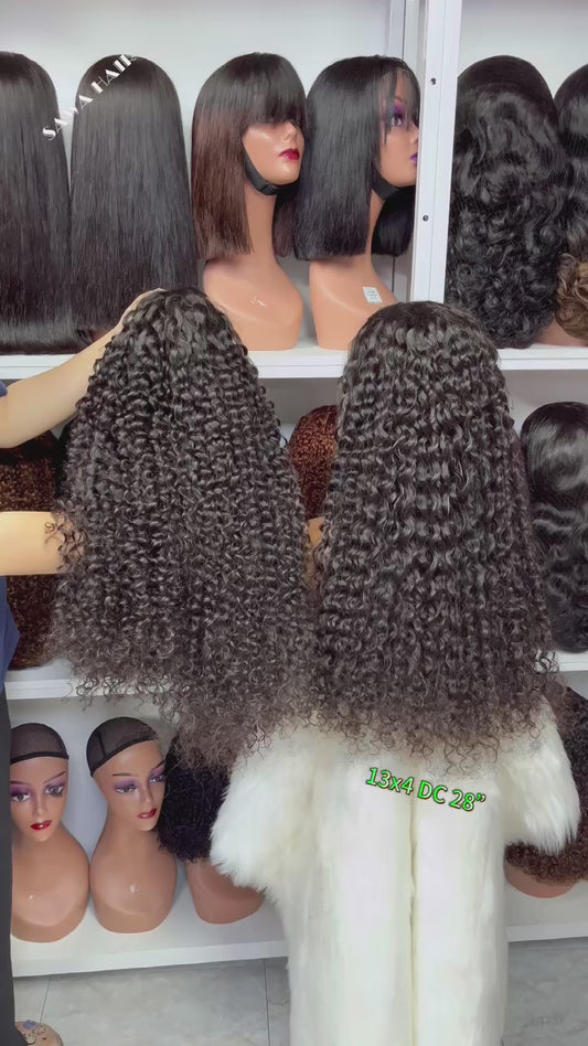 13x4 Lace Wig Deep Curl Burmese Human Hair Wigs Natural Color 300% Density 18"-40"