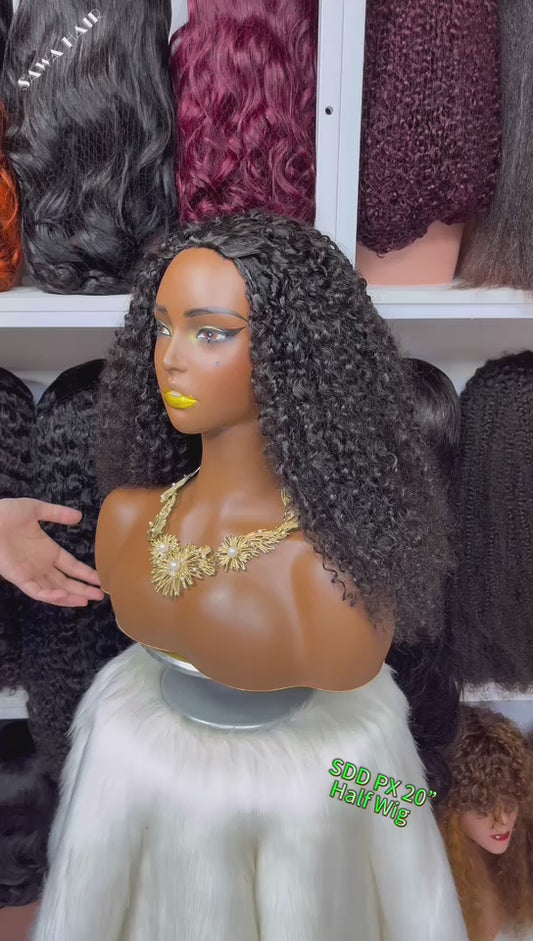 SDD Half Wig Burmese Curl Human Hair Wigs Natural Color 300% Density 12"-30"