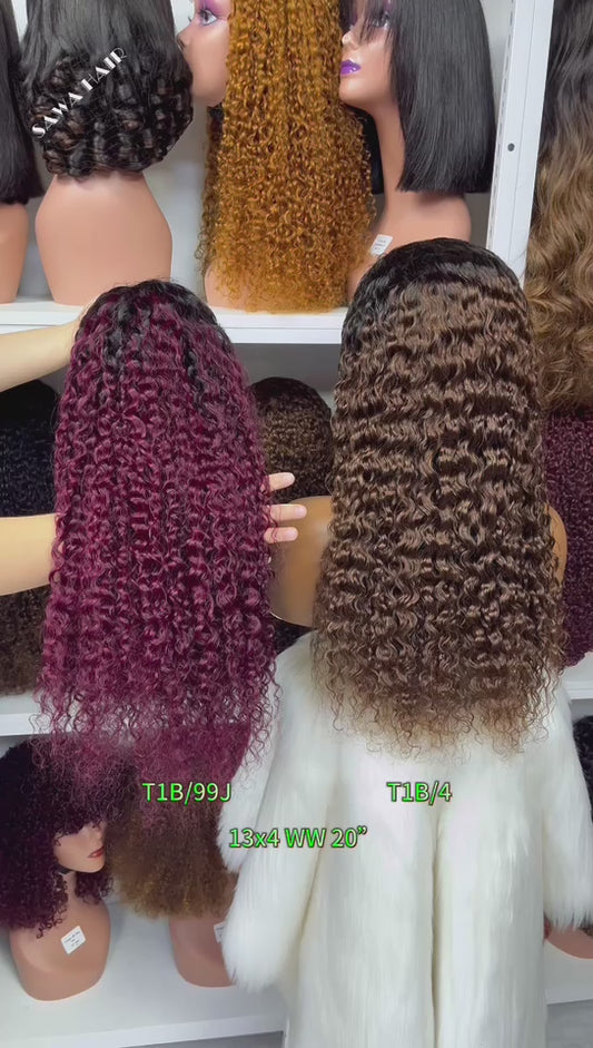 Color 13x4 Lace Wig Water Wave Human Hair Wigs Ombre Color T1B/99J 18"-30"