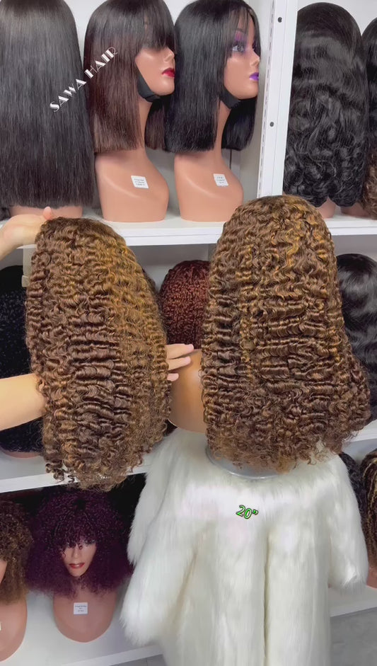 Double Drawn 13*4 Glueless Wig Burmese Curl Human Hair Wigs Piano Color P4/30 20"