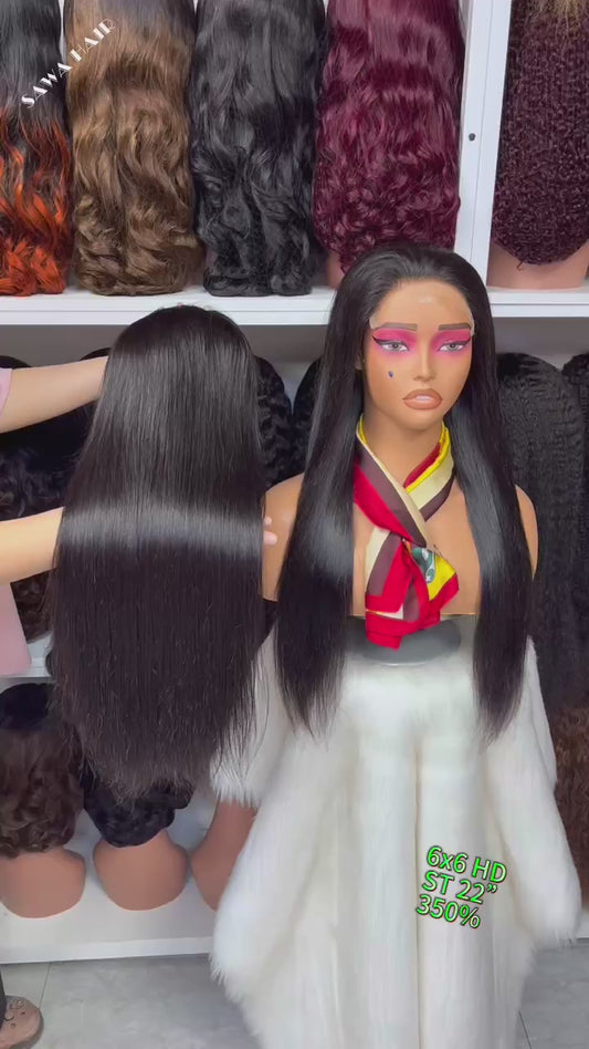 6*6 HD Lace Wig Body Wave Natural Virgin Human Hair Lace Wigs Color NC 350% Density
