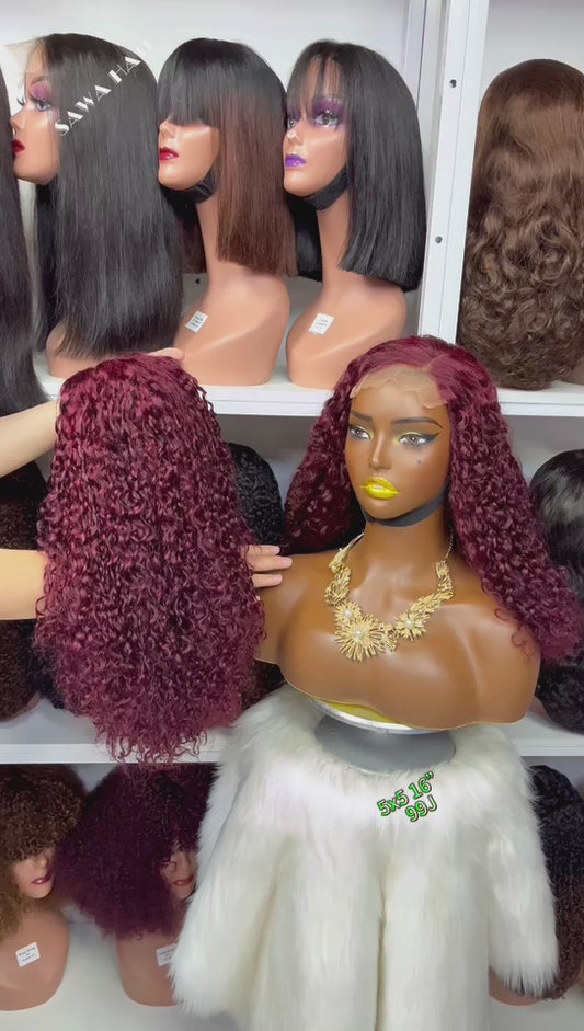 16" Double Drawn 5x5 Glueless Wig Pixie Curl Natural Human Hair Lace Wigs Natural Color