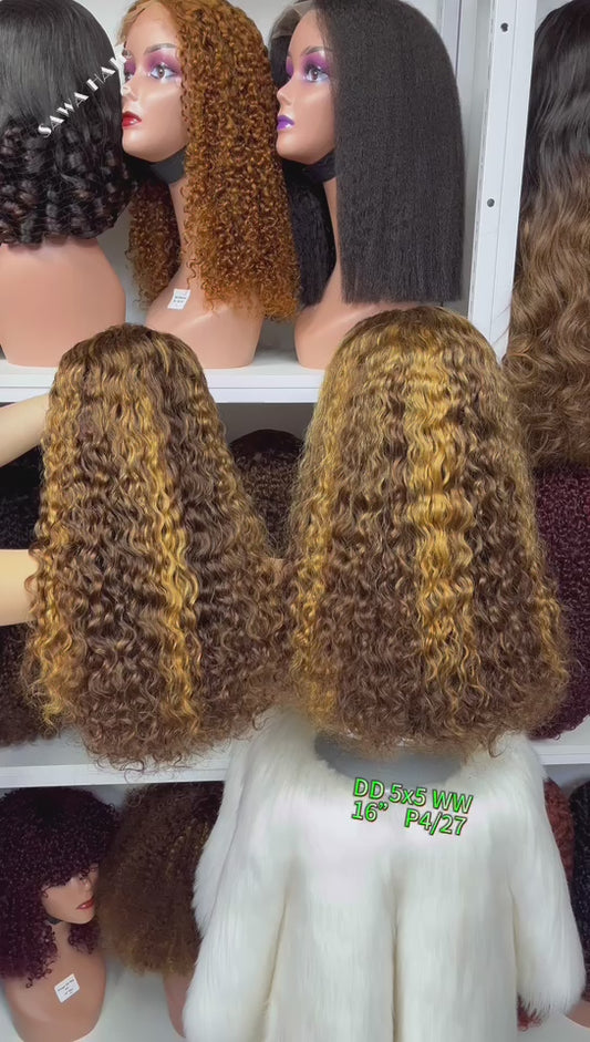 Double Drawn 5x5 Glueless Wig Water Wave Natural Human Hair Lace Wig Natural Color 16"