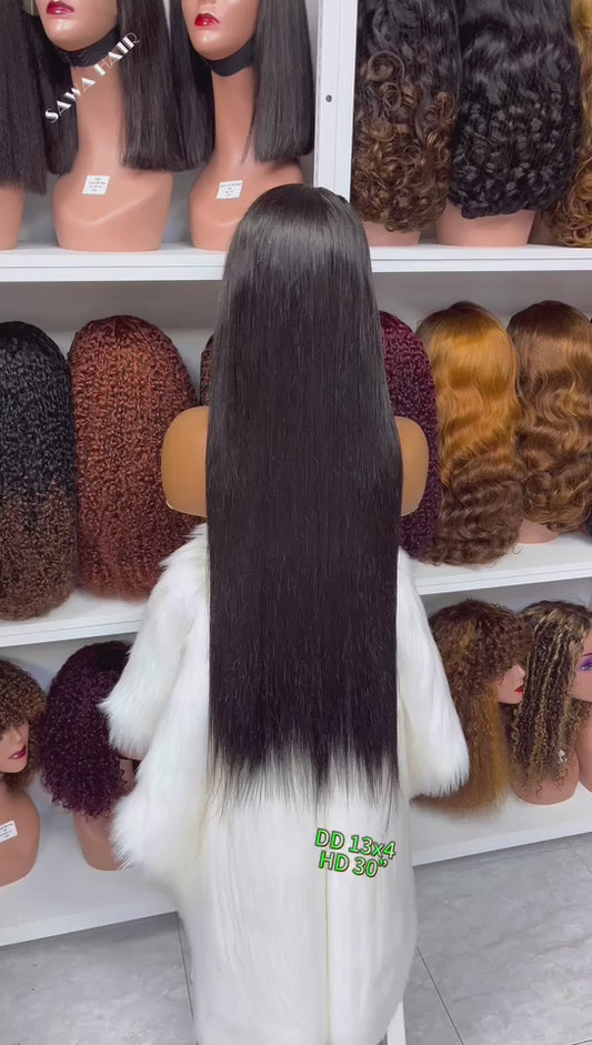 Double Drawn 13x4 HD Swiss Lace Wig Straight Natural Color Human Hair Wigs 8"-32"