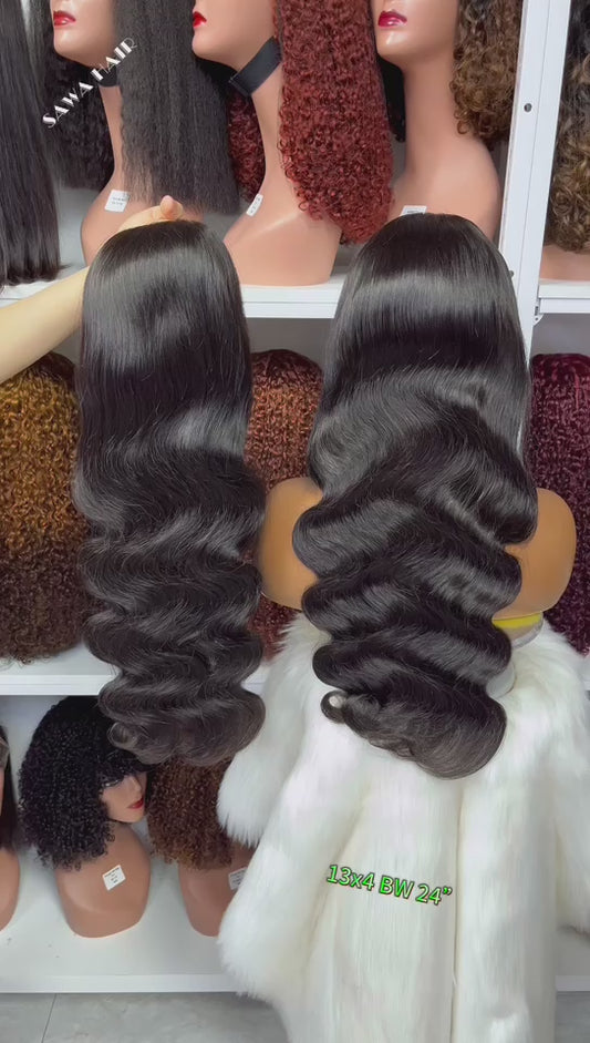 13x4 Lace Wig Body Wave Burmese Human Hair Wigs Natural Color 300% Density 18"-40"