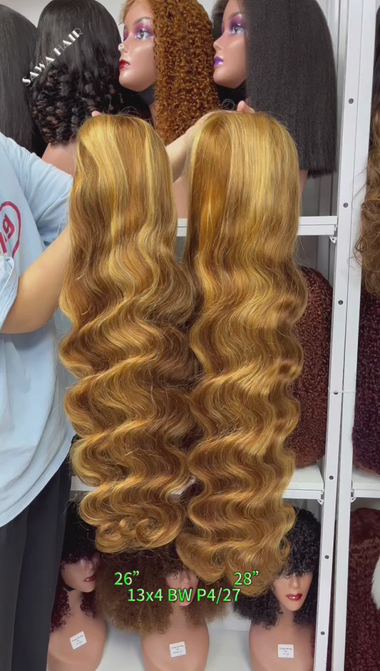 13*4 perruque de dentelle vague de corps naturel vierge cheveux humains dentelle perruques couleur P4/27 #