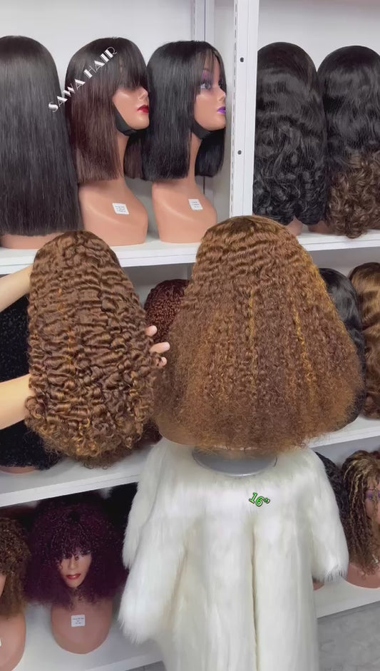 Double Drawn 13*4 Glueless Wig Burmese Curl Human Hair Wigs Piano Color P4/30 16"