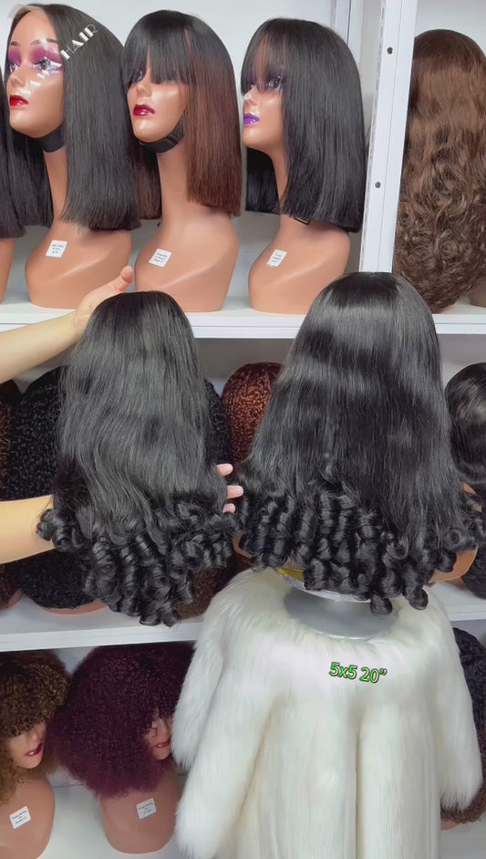 Double Drawn 5x5 Glueless Wig Baba Curl Human Hair Curly Wigs Ombre Color T1B/4 20"