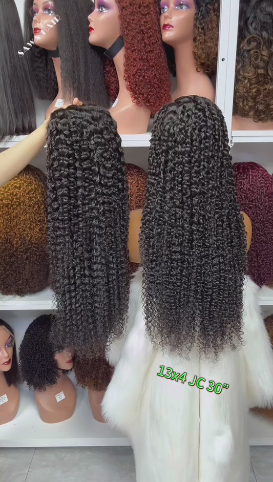 13x4 Lace Wig Jerry Curl Burmese Human Hair Wigs Natural Color 300% Density 18"-40"