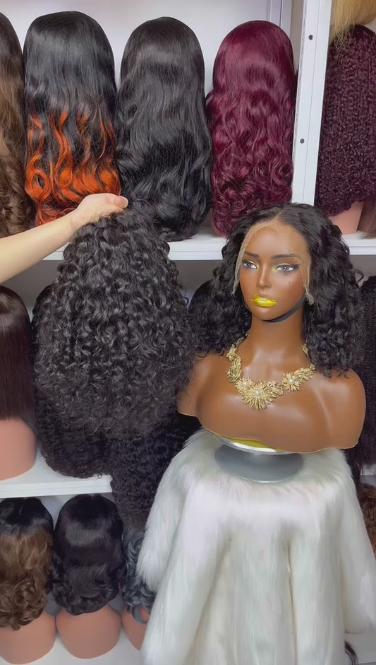 Super Double Drawn 13x4 HD Bob Wig Italian Curl Human Hair Lace Wig Natural Color 12"-14"