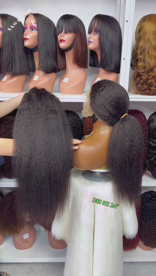 360 perruque de dentelle Kinky Curl perruques de cheveux humains vierges naturels 16 pouces-32 pouces densité 250%