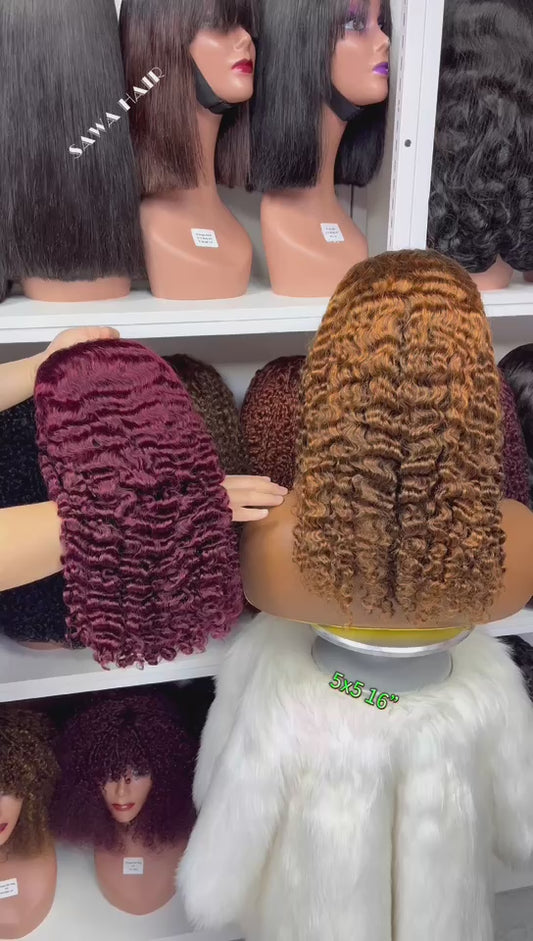 Double Drawn 5*5 Glueless Wig Burmese Curl Human Hair Wigs Natural Color 16"