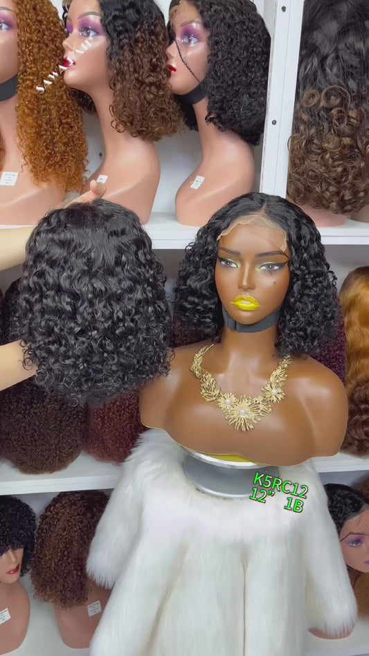 Double Drawn 5x5 Glueless Lace Wig Roma Curl Curly Human Hair Wigs 12" Natural Color