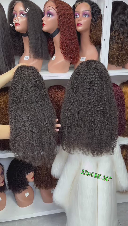 13x4 Lace Wig Kinky Curl Burmese Human Hair Wigs Natural Color 300% Density 18"-40"