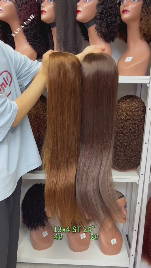 Color 13x4 Lace Wig Straight Human Hair Wigs Dark Brown Color 2# 18"-30"