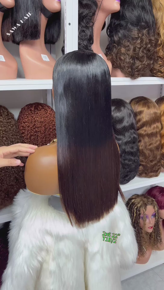 Double Drawn 2x6 Glueless Lace Wig Bone Straight Human Hair Wigs 26" Ombre Color T1B/2(2:8)