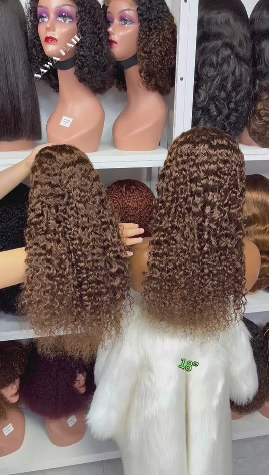 Color 13x4 Lace Wig Water Wave Human Hair Wigs Brown Color 4# 18"-30"