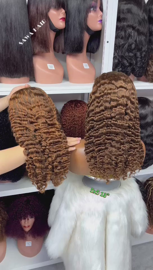 Double Drawn 5*5 Glueless Wig Burmese Curl Human Hair Wigs Color 4# 18"