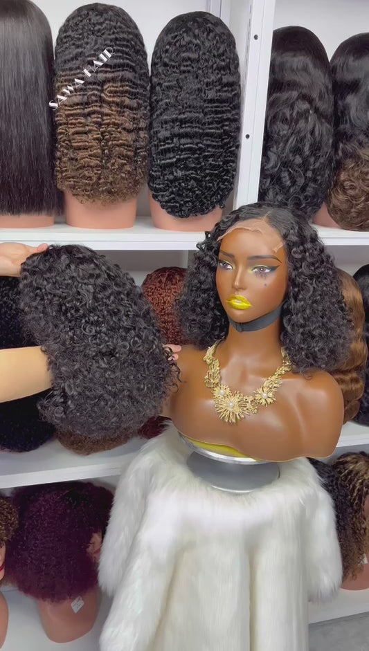 Double Drawn 5x5 Glueless French Curl  Natural Human Hair Lace Wig  Color 33#