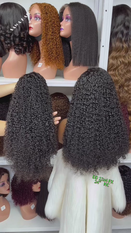 Double densité dessinée de la couleur 33# 250% de perruques de dentelle de couleur de boucle de lutin de perruque 13*4