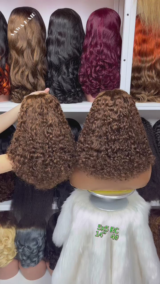 Double Drawn 5x5 Glueless Lace Wig Roma Curl Curly Human Hair Wigs 14" Ombre Color 1B