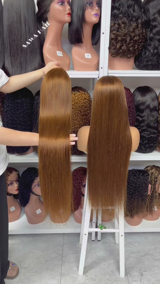 Color 13x4 Lace Wig Straight Human Hair Wigs Brown Color 4# 18"-30"