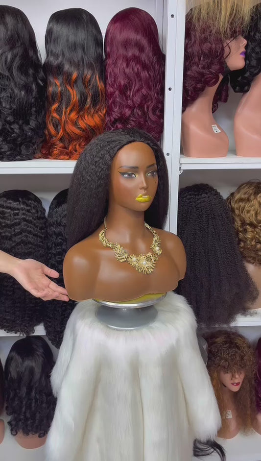 Half Wig  Kinky Straight Human Hair Wigs Natural Color 300% Density 12"-32"