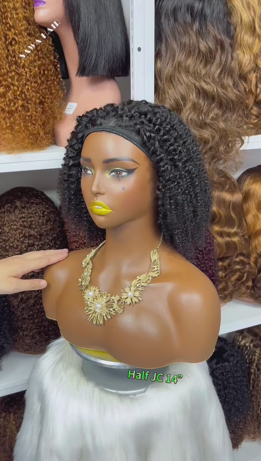 Half Wig Jerry Curl Human Hair Wigs Natural Color 300% Density 12"-32"