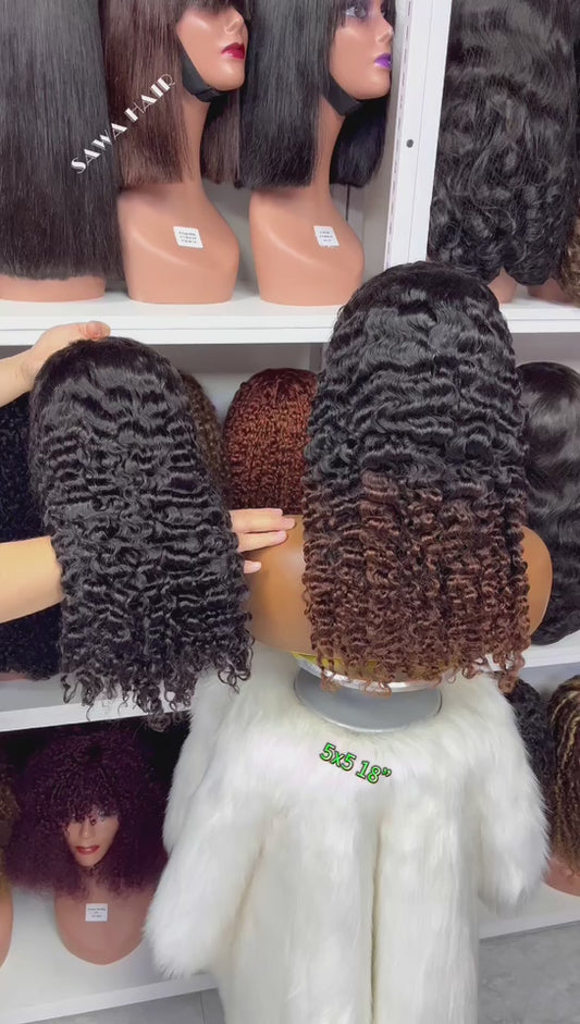 Double Drawn 5*5 Glueless Wig Burmese Curl Human Hair Wigs Color 4# 18"